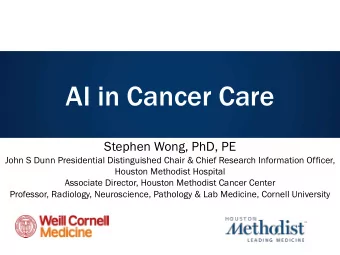 AI in Cancer Care  Stephen Wong, PhD, PE  John S Dunn Presidential Distinguished Chair &amp; Chief