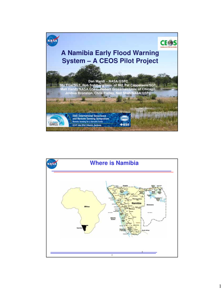 a namibia early flood warning system a ceos pilot project