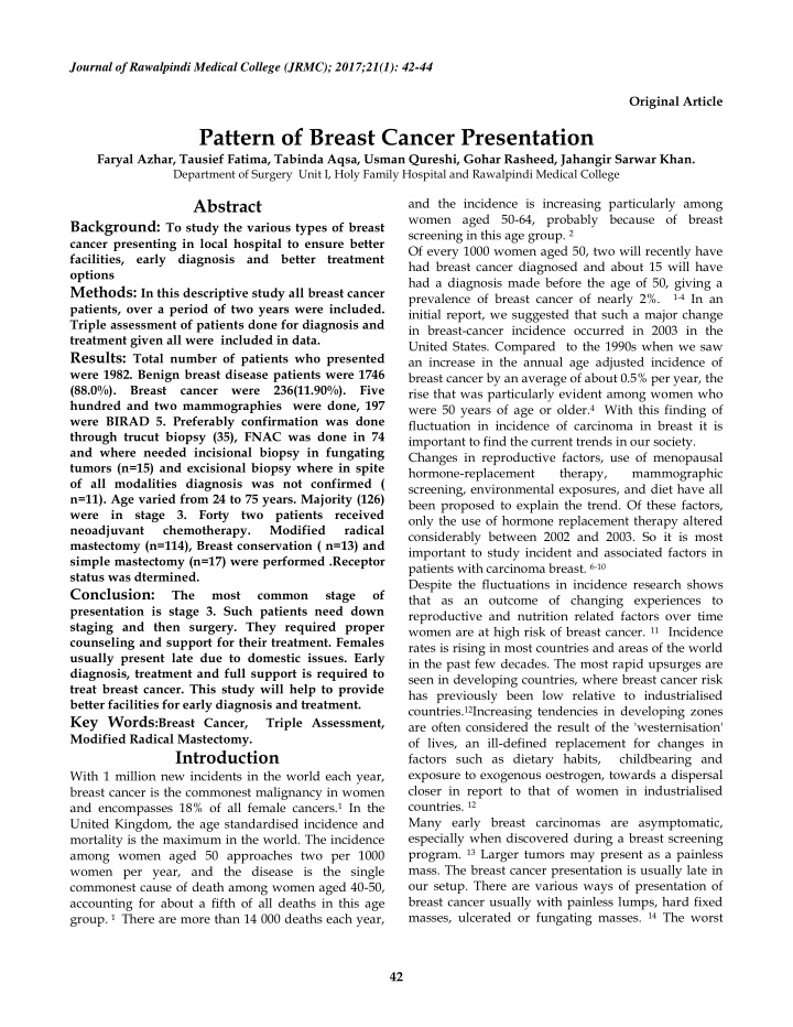 pattern of breast cancer presentation