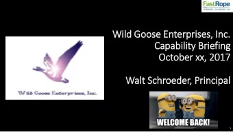 Wild Goose Enterprises, In  Inc.  Capability Briefing  October xx,  , 2017  Walt Schroeder,  ,