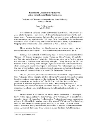 Remarks by Commissioner Julie Brill  United States Federal Trade Commission  Conference of Western