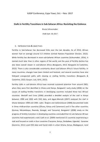 IUSSP Conference, Cape Town, Oct.  Nov. 2017  Stalls in Fertility Transitions in Sub-Saharan