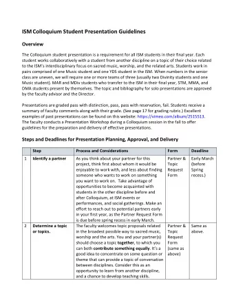 ISM Colloquium Student Presentation Guidelines  Overview  The Colloquium student presentation is a