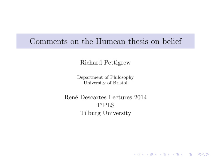 comments on the humean thesis on belief