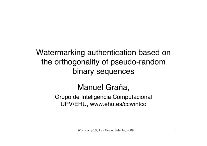 watermarking authentication based on the orthogonality of