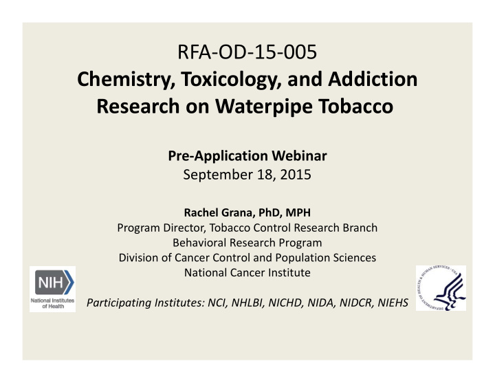 rfa od 15 005 chemistry toxicology and addiction research