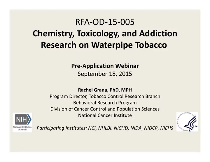 rfa od 15 005 chemistry toxicology and addiction research