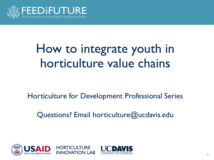 how to integrate youth in horticulture value chains