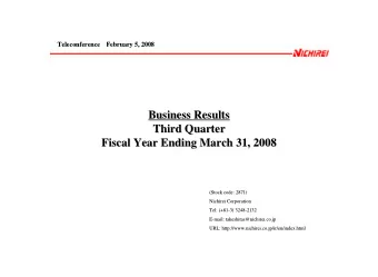 Business Results  Business Results  Third Quarter  Third Quarter  Fiscal Year Ending March 31, 2008