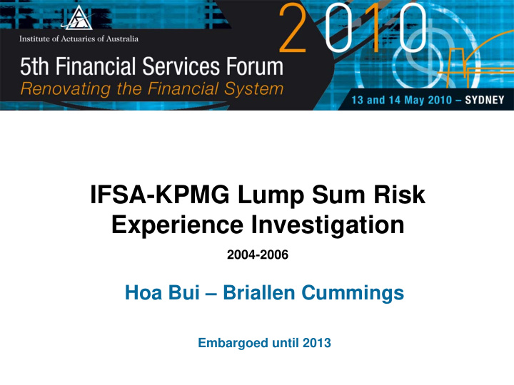 ifsa kpmg lump sum risk experience investigation