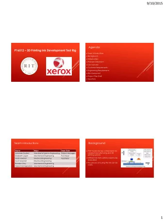 9/10/2015  Agenda P16512  3D Printing Ink Development Test Rig  Team Introductions