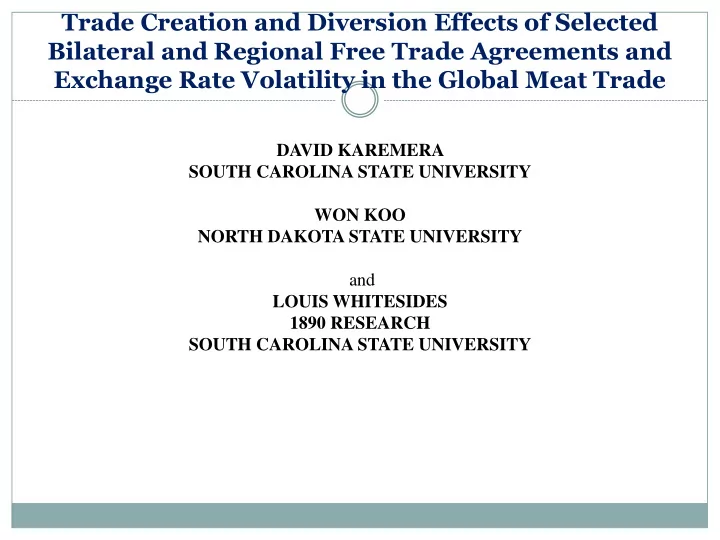 bilateral and regional free trade agreements and