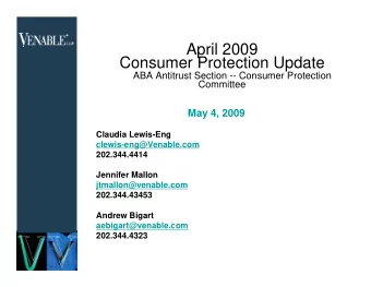 April 2009  Consumer Protection Update  ABA Antitrust Section -- Consumer Protection  Committee