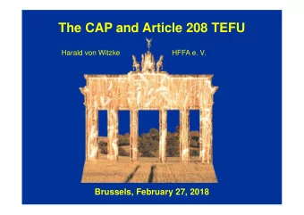 The CAP and Article 208 TEFU  Harald von Witzke  HFFA e. V.  Brussels, February 27, 2018  Art. 208