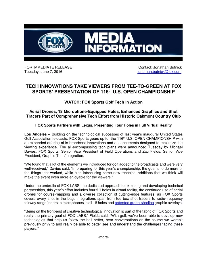 tech innovations take viewers from tee to green at fox