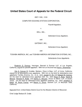 United States Court of Appeals for the Federal Circuit  2007-1169, -1316  COMPUTER DOCKING STATION