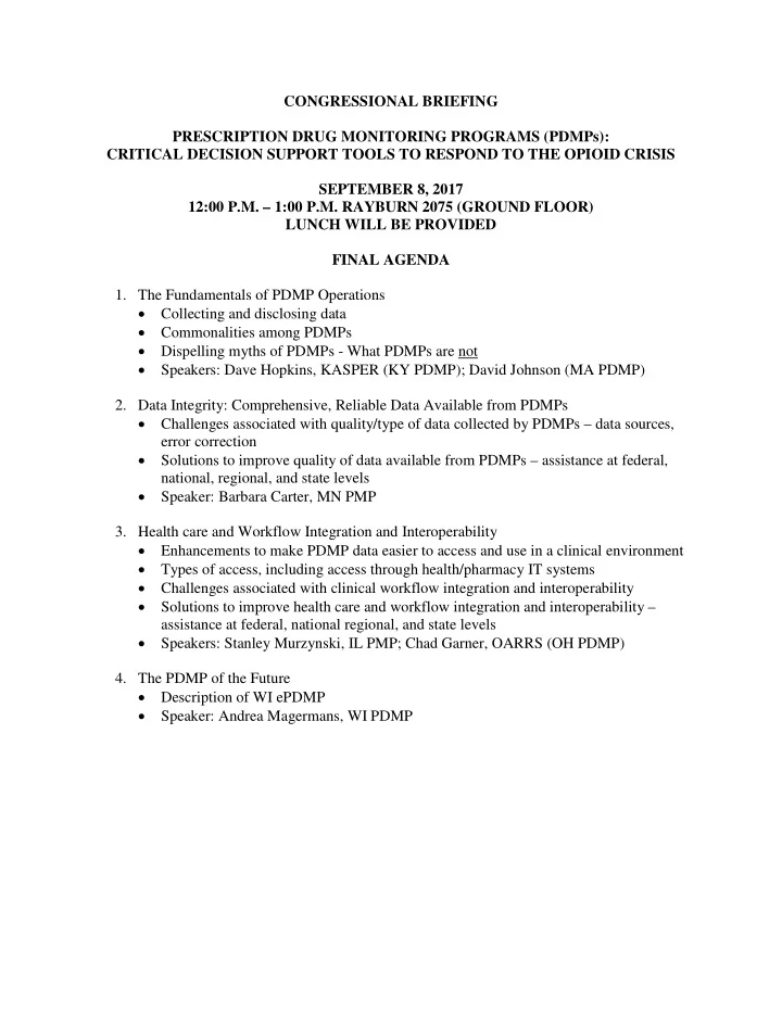 congressional briefing prescription drug monitoring