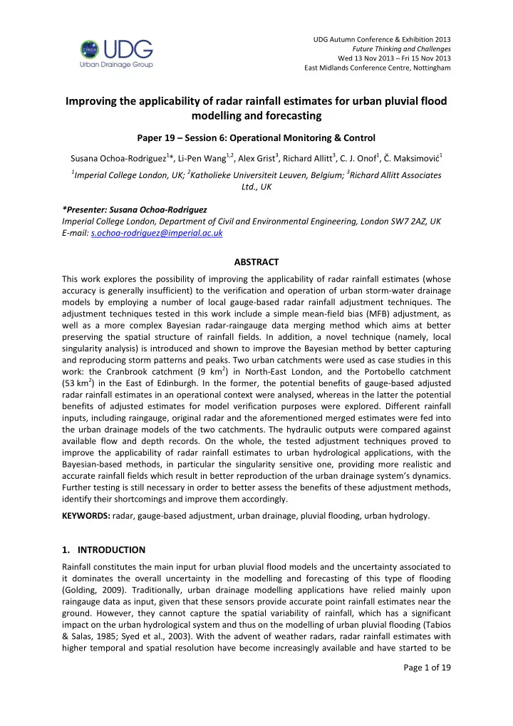 improving the applicability of radar rainfall estimates