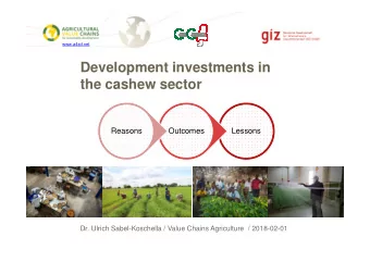 Development investments in  the cashew sector  Reasons  Reasons  Outcomes  Outcomes  Lessons