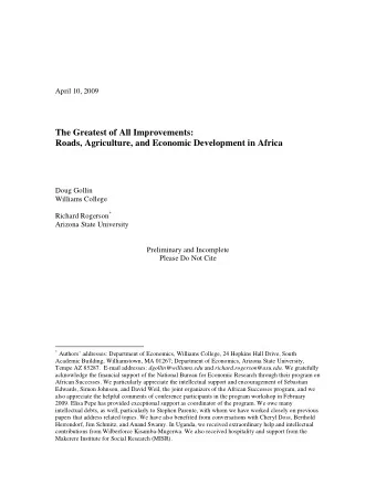 The Greatest of All Improvements:  Roads, Agriculture, and Economic Development in Africa  Doug
