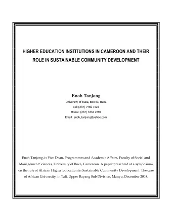 HIGHER EDUCATION INSTITUTIONS IN CAMEROON AND THEIR  ROLE IN SUSTAINABLE COMMUNITY DEVELOPMENT