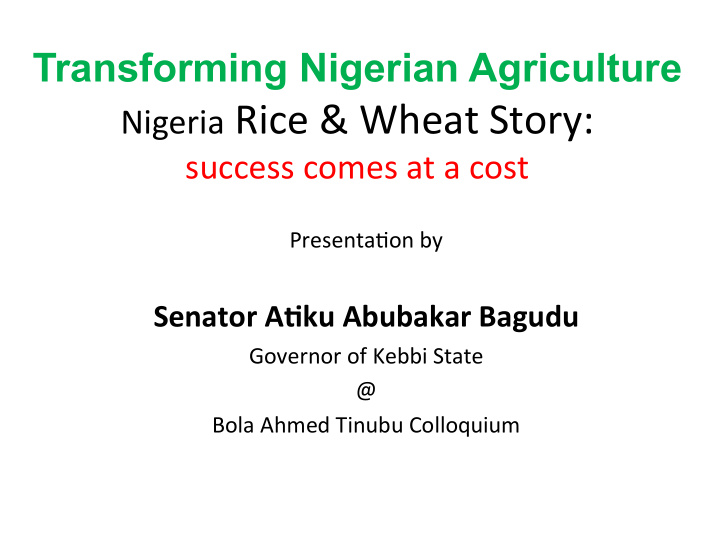 transforming nigerian agriculture