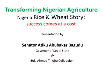 Transforming Nigerian Agriculture Nigeria Rice &amp; Wheat Story: success comes at a cost