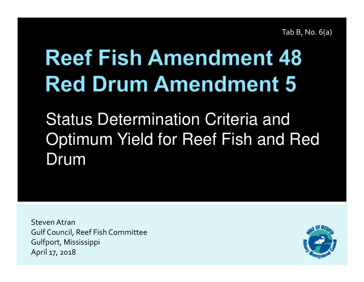 status determination criteria and optimum yield for reef