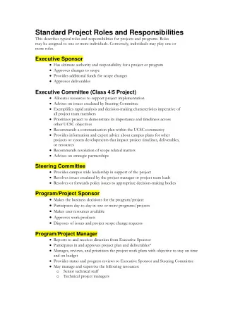 Standard Project Roles and Responsibilities  This describes typical roles and responsibilities for