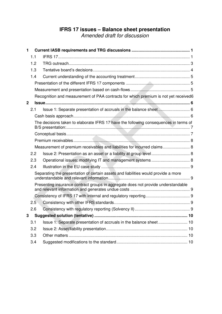 ifrs 17 issues balance sheet presentation amended draft