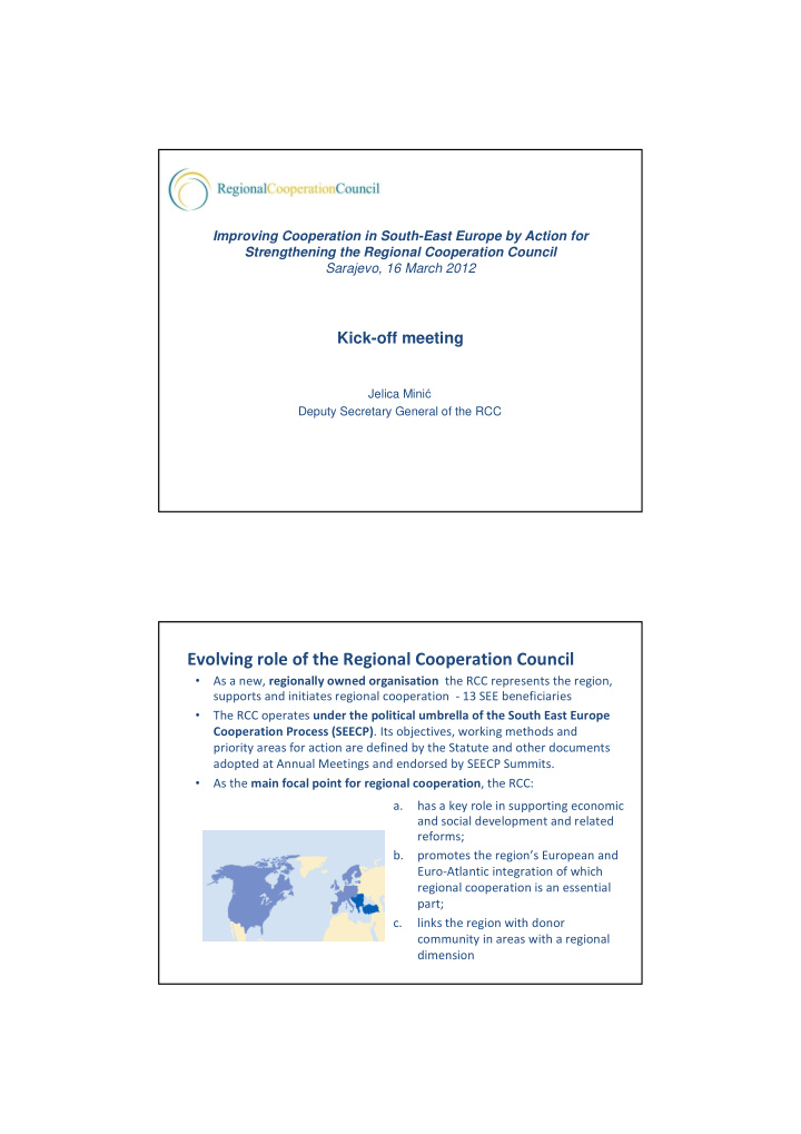 evolving role of the regional cooperation council