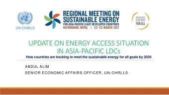 ABDUL ALIM  SENIOR ECONOMIC AFFAIRS OFFICER, UN-OHRLLS  Data Overview  Data for this analysis is