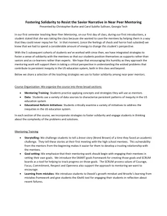 Fostering Solidarity to Resist the Savior Narrative in Near Peer Mentoring  Presented by