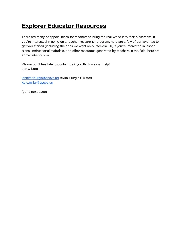 explorer educator resources