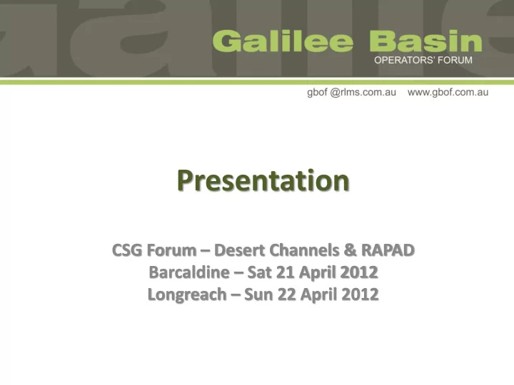 csg forum desert channels rapad barcaldine sat 21 april