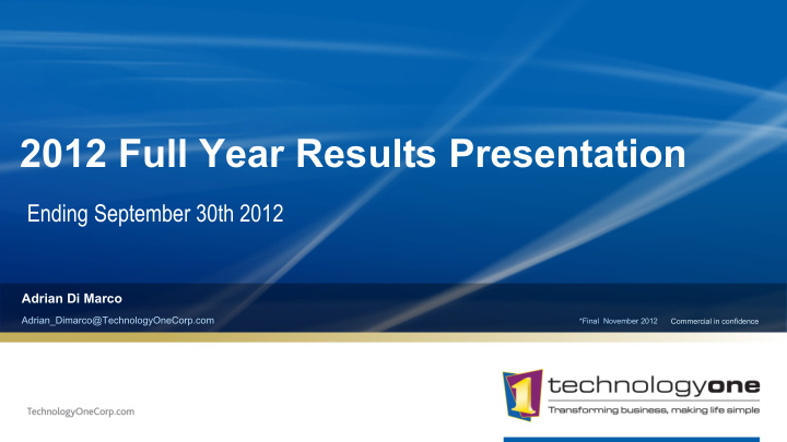 2012 full year results presentation