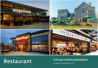 Full year results presentation  52 Weeks to 30 December 2018  2018 FY highlights  Acquisition of