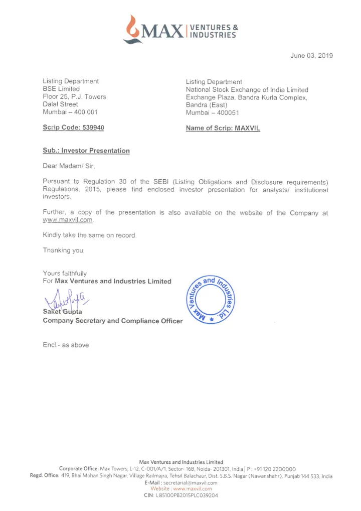 max ventures industries limited