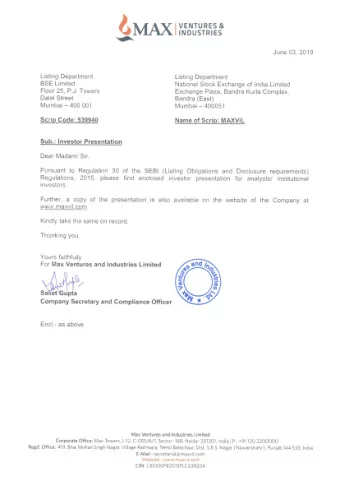 Max Ventures &amp; Industries Limited  Investor Presentation  May 2019  Safe Harbor This