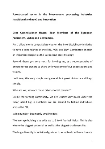Forest-based sector in the bioeconomy, processing industries  (traditional and new) and innovation
