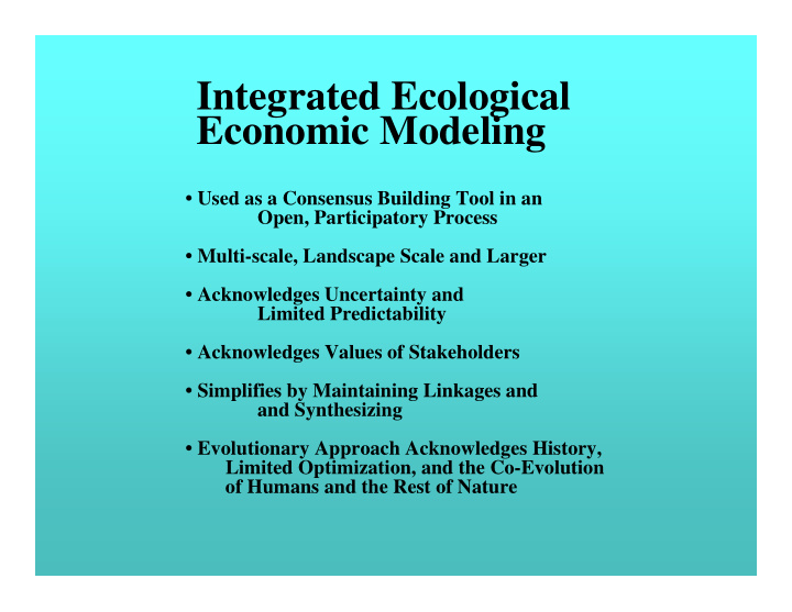 integrated ecological economic modeling
