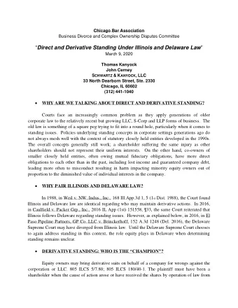 Direct and Derivative Standing Under Illinois and Delaware Law   March 9, 2020  Thomas