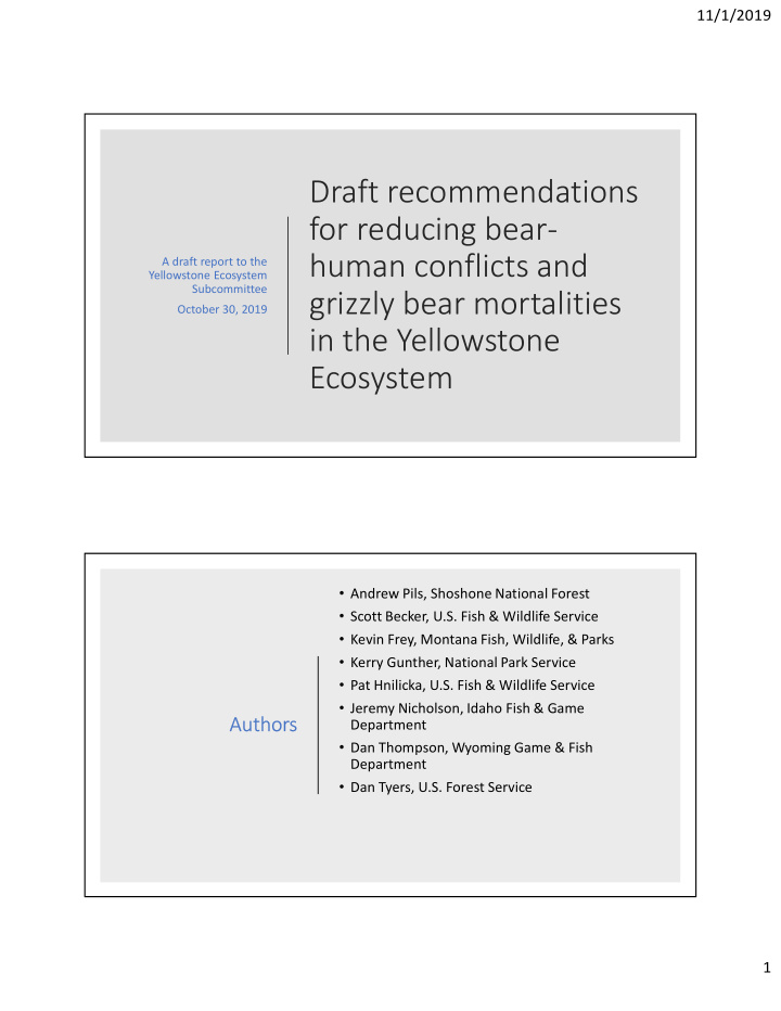draft recommendations for reducing bear human conflicts