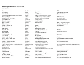 Pre-registered Attendee List for 11/11/14 - FINAL  as of 11/10/14  Name  Last Name  Company  Title