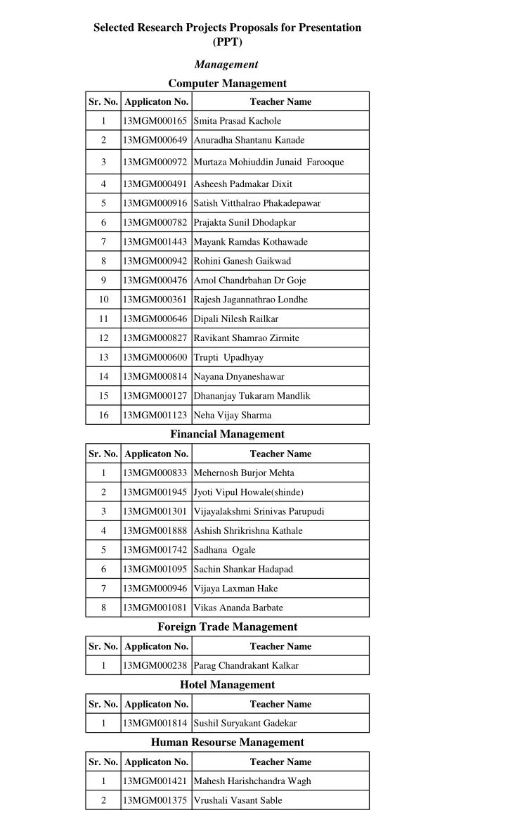 selected research projects proposals for presentation ppt