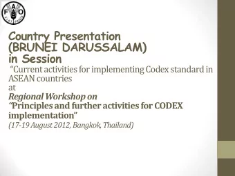 in Session  Current activities for implementing Codex standard in  ASEAN countries at  Regional