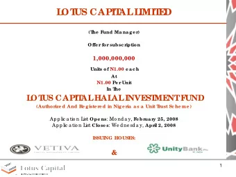 L  OT  US CAPIT  AL  L  IMIT  E  D  (T  he  F  und Manage r  )  Offe r  for  subsc r  iption