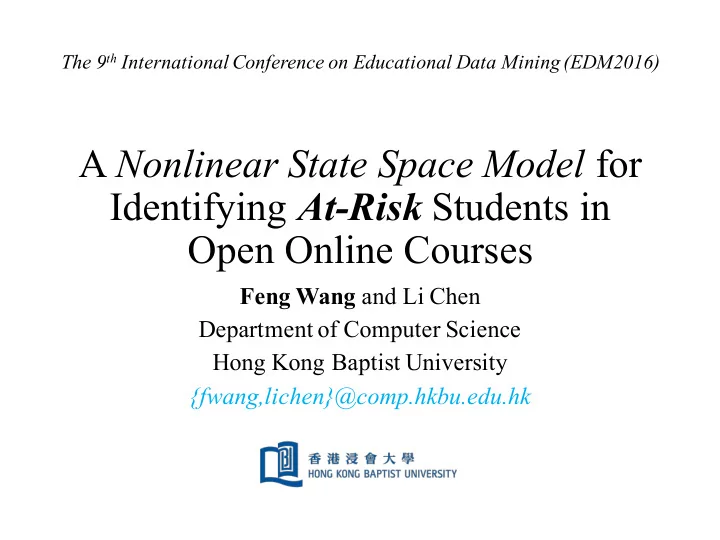 a nonlinear state space model for identifying at risk