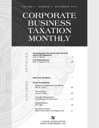 CORPORATE  BUSINESS  TAXATION  MONTHLY  A R T I C L E S  Calculating Rent and Interest Under the