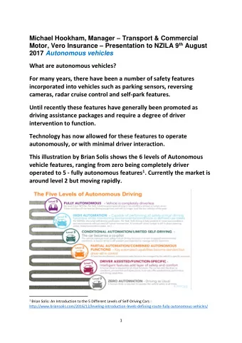 Michael Hookham, Manager  Transport &amp; Commercial Motor, Vero Insurance  Presentation to